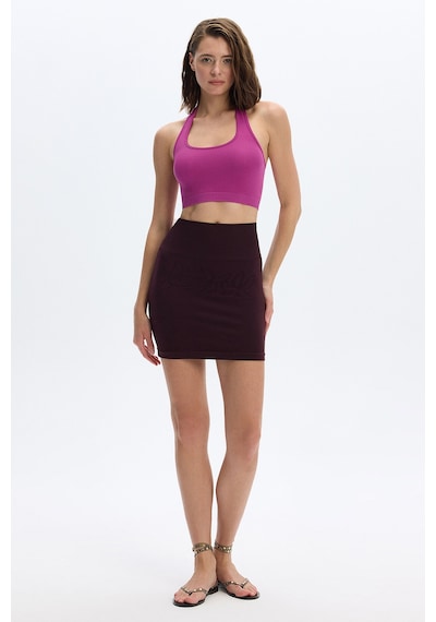 Subtone Boyundan Geçmeli Ribli Crop Top Magenta Pembe