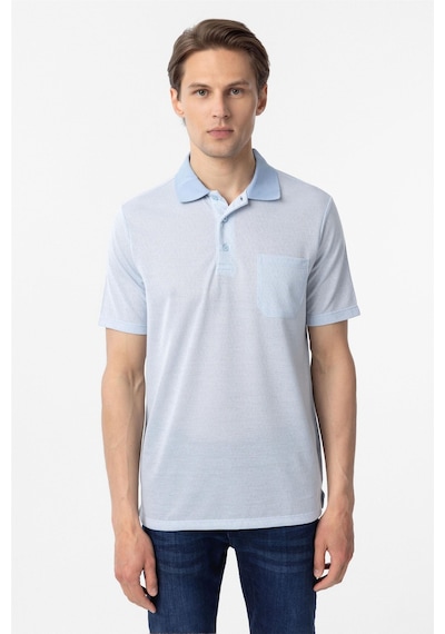 Süvari Mavi Regular Armürlü Polo Yaka Tişört-37354 Mavi