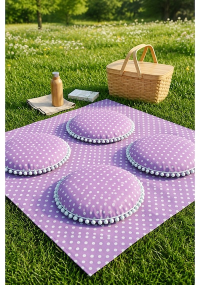 Lila Puantiyeli Ponponlu Piknik Örtüsü Ve 4 Adet Yer Minderi Takımı - Bahçe Plaj Sofra Bezi Seti Çok Renkli Lila Puantiyeli Ponponlu Piknik Örtüsü Ve 4 Adet Yer Minderi Takımı - Bahçe Plaj Sofra Bezi Seti Çok Renkli