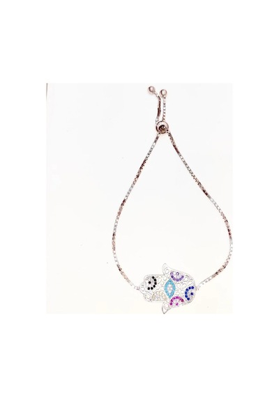 Oriental Kuyumculuk Jewellery Renkli Taşlı Nazarlıklı Fatma'nın Eli Gümüş Asansörlü Bileklik Gümüş