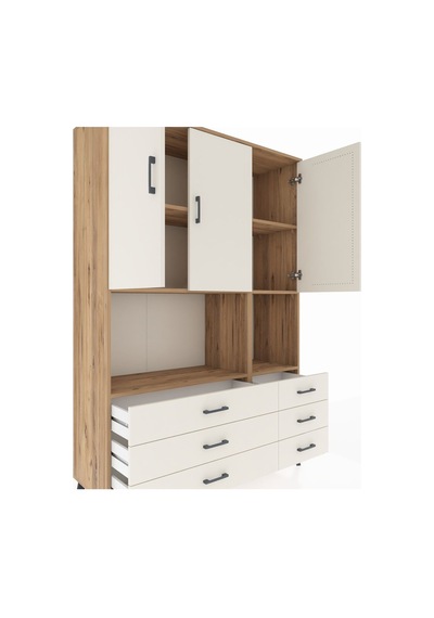 Hyperion Dolap 6 Raflı 6 Çekmeceli 3 Kapaklı 132x44x195 Çam-a... Çam