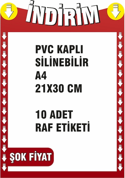 Silinebilir Pvc Kaplamalı A4 21x30 Cm Indirim Etiketi Raf Önü Etiketi 10 Adet Diğer