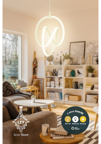 İmza Model 3 Renk Işıklı Power Ledli Salon Mutfak Oda Hol Ledli Avize Beyaz