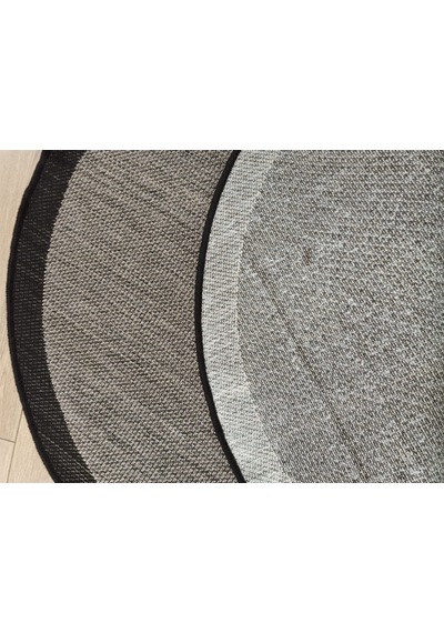 Çam Halı Sisal 9715 Gri / Siyah Bordürlü Daire Jüt Sisal Kilim - 120x120