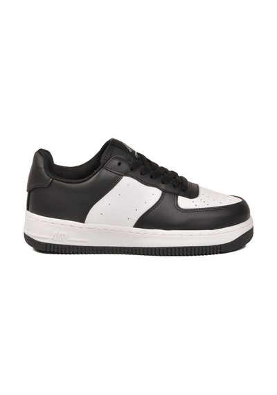 Cool Siyah-beyaz Bağcıklı Kalın Tabanlı Unisex Yürüyüş Ve Spor Ayakkabı Sneaker Pekin Kısa Siyah - Beyaz