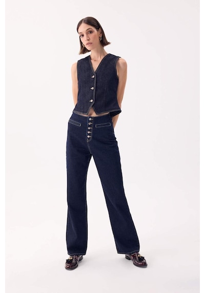 Defacto 90's Wide Leg Yüksek Bel Uzun Jean Pantolon D5830AX24WNNM34 Mavi