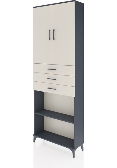 Arges Dolap 4 Raflı 3 Çekmeceli 2 Kapaklı 88x30x243 Antrasit-aytaşı Antrasit