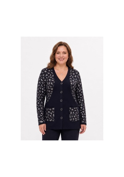 Onno Style Women Simli Leopar Desen Klasik Düğmeli Ceket Lacivert