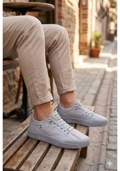 Fort Noka Champ Rahat Memory Foam İç Taban Keten Sneaker Erkek Ayakkabı Gri