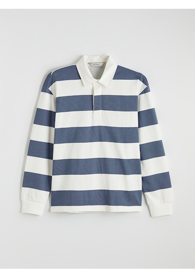 Lcw Vision Mavi Polo Yaka Çizgili Erkek Sweatshirt