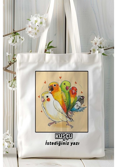 Art Hediye Kuşçu Baskılı Bez Omuz Çantası Kişiye Özel Model 2 Çok Renkli