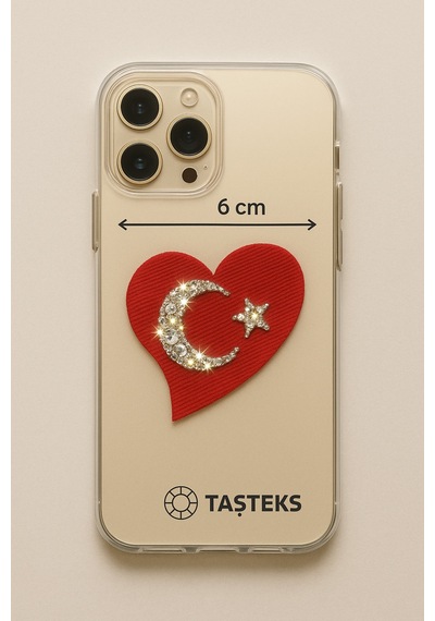 Taşlı Ütülenebilen Veya Sticker Olarak Kullanılabilen Kalp Türk Bayrağı