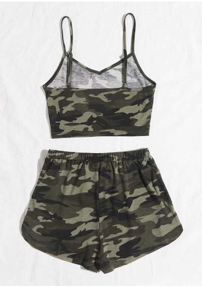 Kadın Kamuflaj Desenli Askılı Crop Top Ve Şortlu Gecelik Takım H110440 Beden: S/m Diğer