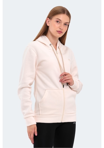 Slazenger Katya Kadın Fermuarlı Kapüşonlu Cepli Ekru Sweatshirt Ekru