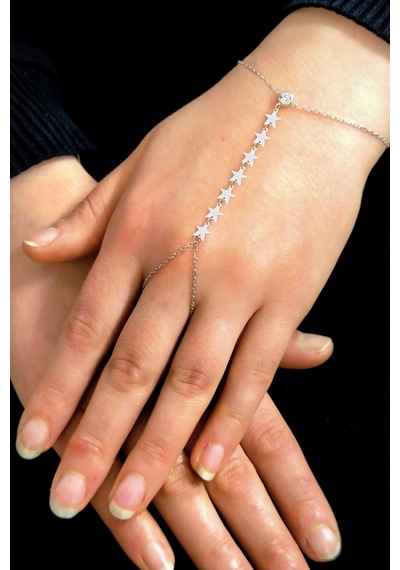 Gümüş Rodyumlu Zirkon Taşlı Yıldız Modeli Pullu Şahmeran Barcode Beyaz - Rose Gold