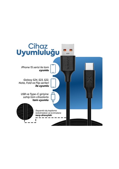 Usb To Type-c İle Uyumlu İphone Ve Samsung İle Uyumlu Hızlı Şarj Ve Data Kablosu 100 Cm Beyaz