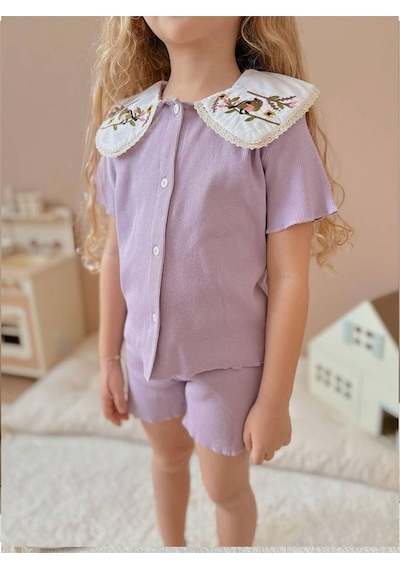 My Kids Wear Nakışlı Bebe Yaka Kız Çocuk Takım Mor