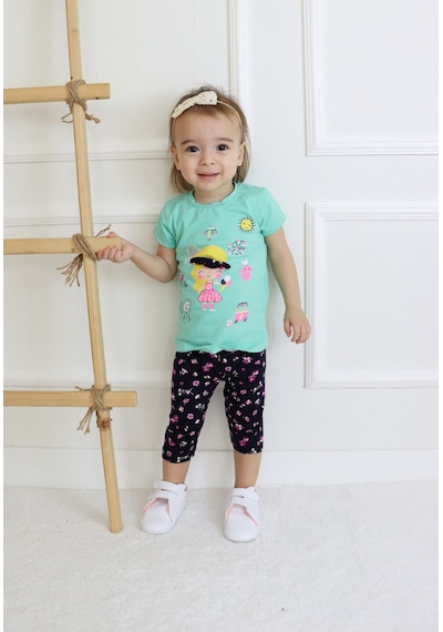 Harika Kids Kız Bebek Kaprili Kısa Kollu Kız Desen Baskılı Yazlık Basic Alt-üst Takım 6-24 Ay 001