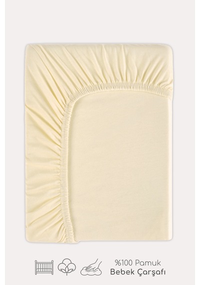 %100 Pamuk Lastikli Bebek Çarşafı 60x120cm Ekru - 933481723