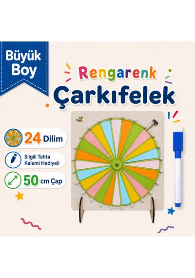 Büyük Boy 24 Dilim Renkli Çarkıfelek Oyunu Ahşap Eğitim Materyali