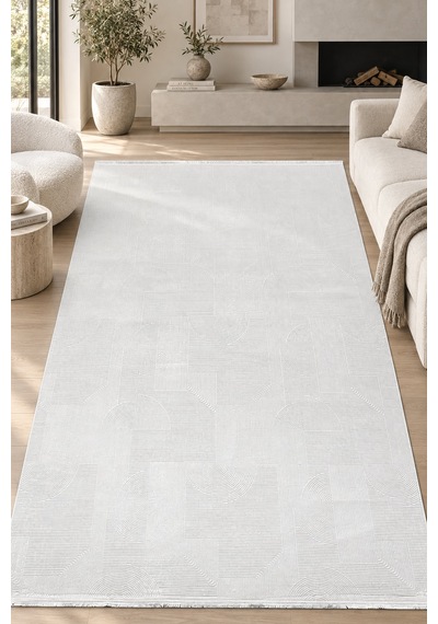 Lyvera Beyaz Modern Özel Ölçü Salon Oturma Yatak Odası Halısı Robot Süpürge Uyumlu Kolay Temizlenebilir Polyester Akrilik Karışım