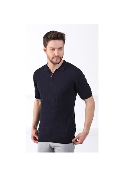 Ferraro Lacivert Polo Yaka Fermuarlı Erkek Pamuk Triko T-Shirt-Lacivert (417942175) Lacivert