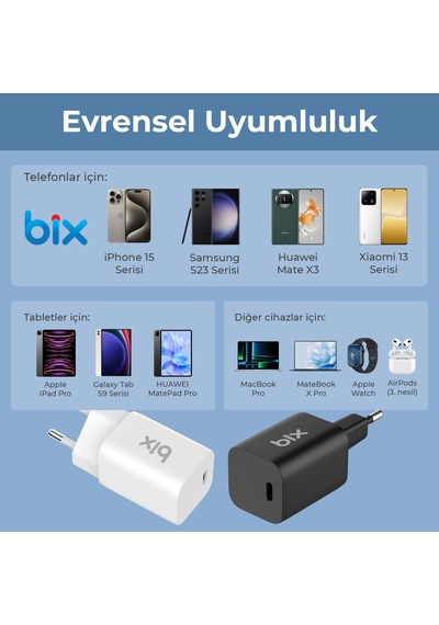 Bix Bx45g Gan Type-c Pd 45w Pps Mini Hızlı Şarj Cihazı Siyah