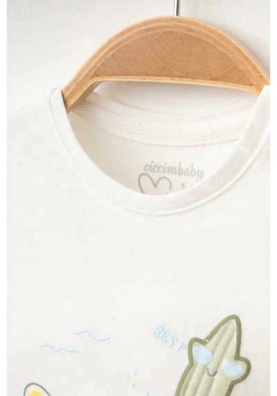 %100 Pamuklu Best Beach Team T-shirt Ekru
