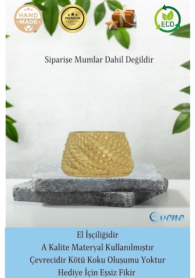 Mumluk Şamdan 3 Adet Tealight Ve İnce Mum Uyumlu Ejderha Yumurtası Model - Altın