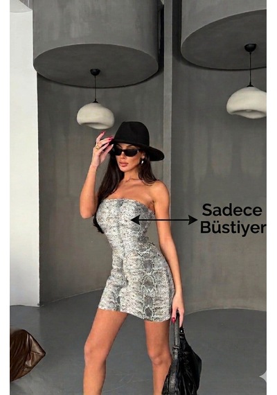 Herton Kadın Denim Bustiyer - Korse Kesim Straplez Top Çok Renkli