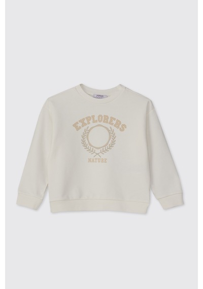 Panço Erkek Bebek Baskılı Ekru Sweatshirt Krem