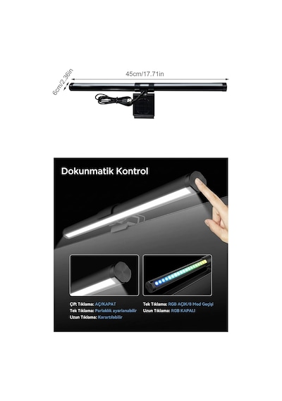 Neo Vista Dokunmatik Monitör Üstü Led Aydınlatma Rgb Ambiyans & 3 Renk Işık Ayarlanabilir Diğer