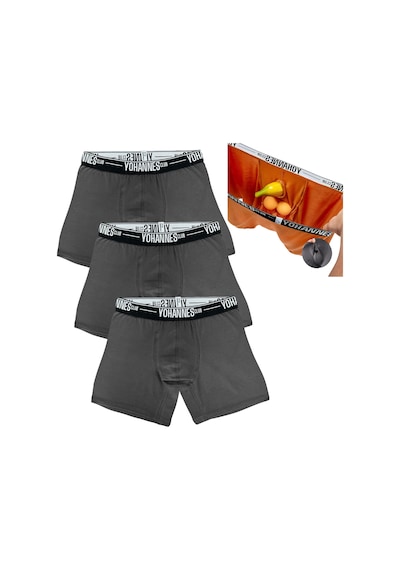 Yohannes Club, Erkek Özel Anatomik Pamuklu Boxer, Renk Seçenekli, 3'lü Paket, 3 Adet Antrasit Antrasit - Koyu Gri