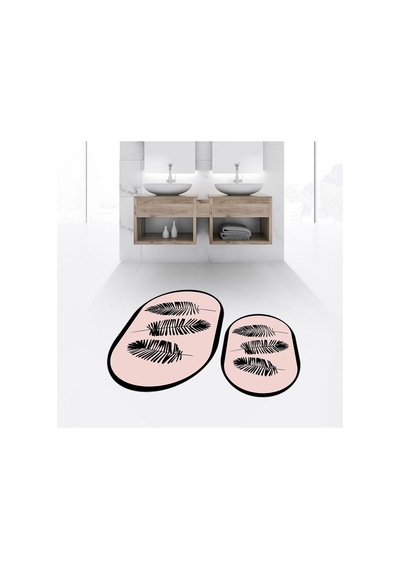 Buççin Online Mağaza Dijital Baskılı Kaymaz Taban Yıkanabilir Oval İkili Banyo Paspas Klozet Takımı, V-o-klozet-26-pembe, Çok Renkli