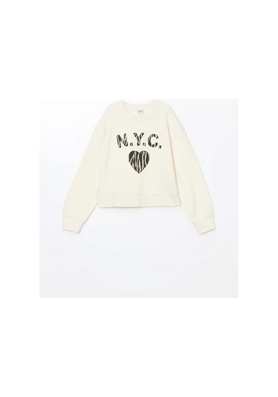 LC Waikiki Lcw Kids Bej Bisiklet Yaka Kız Çocuk Kalın Crop Sweatshirt Beıge