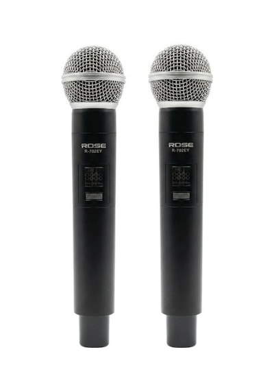 Rose R-702-ee Uhf Kablosuz Telsiz Çift El Mikrofon 2x48 Kanal