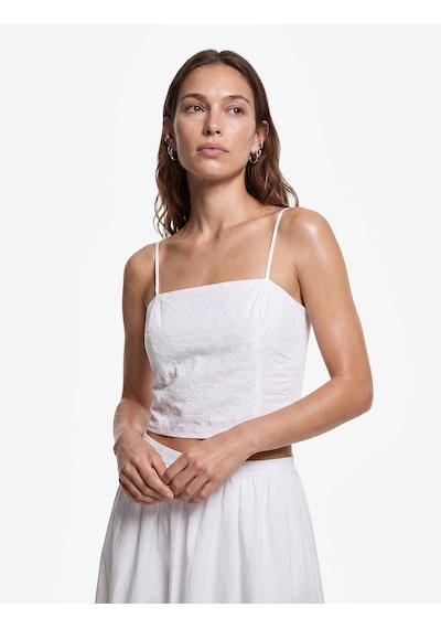 Koton Koton X Sibil Çetinkaya - Pamuklu Brodeli Fisto İp Askılı Crop Büstiyer Kırık Beyaz 6sak30112uw Ekru