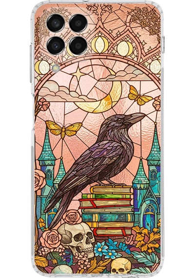 Printify Samsung Galaxy M33 İle Uyumlu Vitray Bilge Kuzgun Tasarımlı Şeffaf Silikon Kılıf Şeffaf