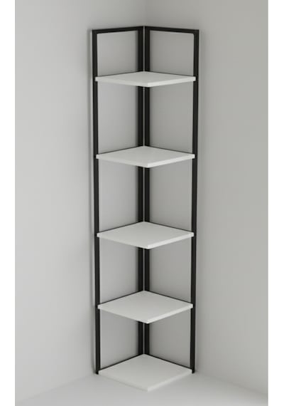 Ela 5 Raflı Metal Köşe Kitaplık Rafı Dekoratif Aksesuar Rafı 180 Cm Siyah - Beyaz