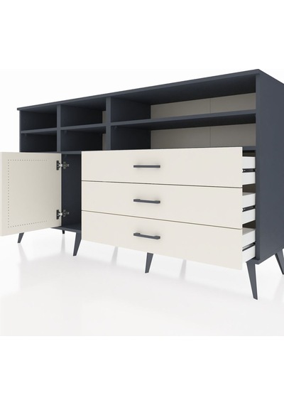 Hyperion Konsol 8 Raflı 3 Çekmeceli Tek Kapaklı 176x44x99 Antras Antrasit-aytaşı Hyperion Konsol 8 Raflı 3 Çekmeceli Tek Kapaklı 176x44x99 Antras Antrasit-aytaşı