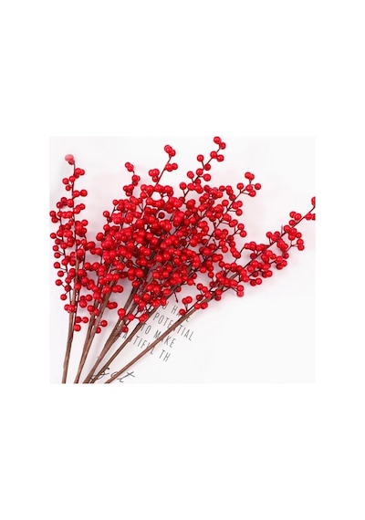 3 Adet Yapay Çiçek Kokina Uzun Dal 63cm Yılbaşı Çiçeği Red Berry
