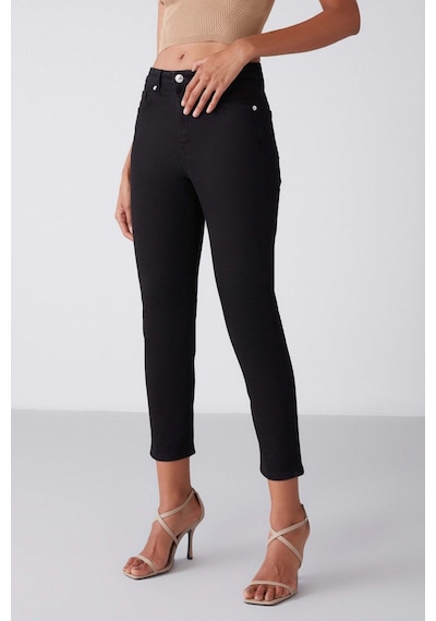 Grımelange Gına Kadın Skinny Fit Dar Paça Normal Bel Organik Pamuk Comfort Dokuma 5 Cepli Siyah Jeans