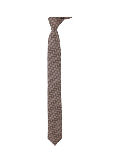 Esgue Dar Kesim Bej - Siyah Desenli Slim 6 Cm. Hand Made Kravat