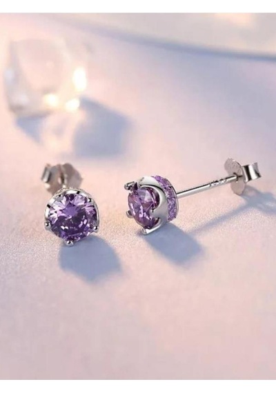 Brezza Lusso Jewelry Gümüş Ametist Taşlı Taç Model Kadın Kolye Küpe Seti Gümüş Set