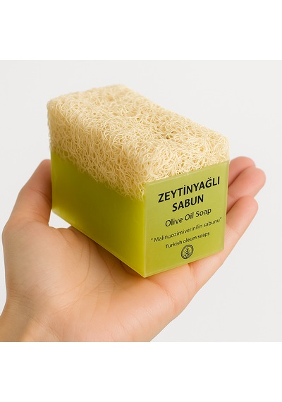 Beş Adet Zeytin Yağlı Kabak Lifli Katı Sabun Bambu Izgaralı Sabunluk Hediye