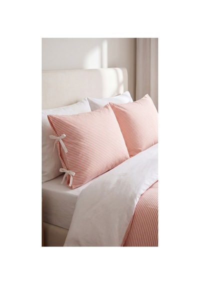 2'li Pamuklu Kumaş Çizgili Bağcıklıyastık Kılıfı 50x70 Cm Turuncu - 905317691 Turuncu