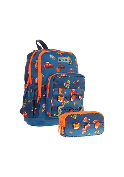 Kaukko Kids Erkek Çocuk Lacivert Turuncu Okul Çantası Ve Üç Bölmeli Kalemlik Seti - Silikon Aksesuarlı Lacivert - Turuncu Kaukko Kids Erkek Çocuk Lacivert Turuncu Okul Çantası Ve Üç Bölmeli Kalemlik Seti - Silikon Aksesuarlı Lacivert - Turuncu