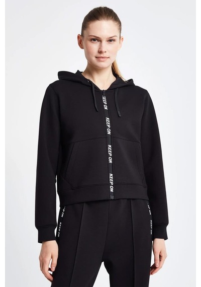 Lescon 24ntbl002136-633 Siyah Kadın Fermuarlı Kapşonlu Sweatshirt Siyah