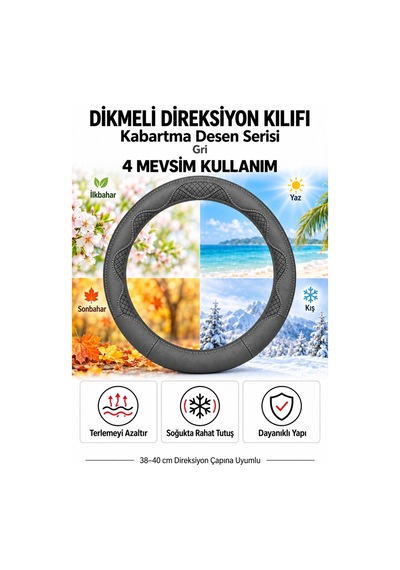 Trobus Mg Zs 2018-2025 Uyumlu Dikmeli Direksiyon Kılıfı Kabartma Desen Gri