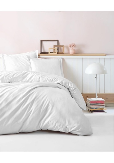 Çift Kişilik Saten Nev Takımı Elegante Stripe Beyaz Renkli